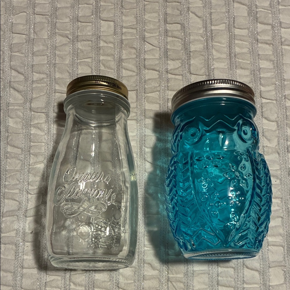 Charming Clear and Blue Owl Glass Jar Set